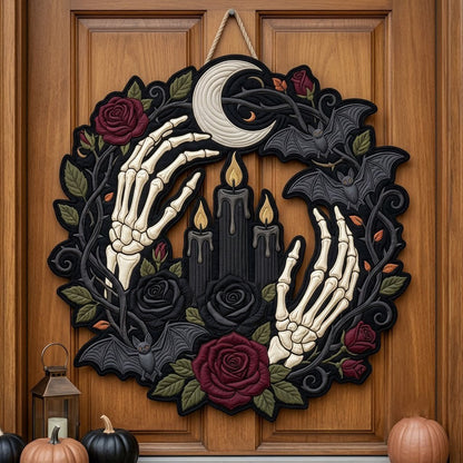 Skeleton Hands Candle Custom Shape Quilted Door Hanger GFTOPND2496