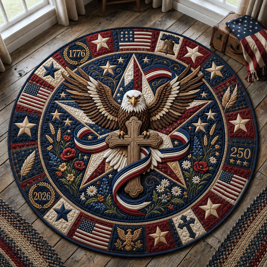 Patriotic Bald Eagle Floral Quilted Round Mat GFTOPND251