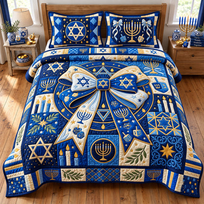Hanukkah Bows 3-Piece Quilted Bedding Set GFTOPND2520