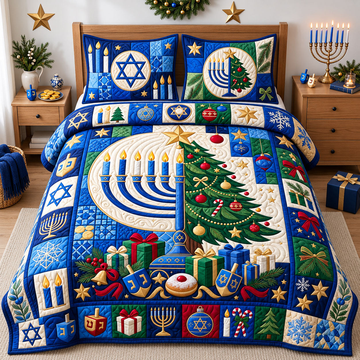 Merry Chrismukkah 3-Piece Quilted Bedding Set GFTOPND2523