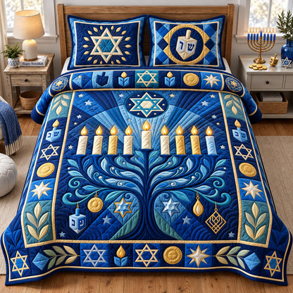 Happy Hanukkah 3-Piece Quilted Bedding Set GFTOPND2524