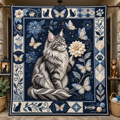 Whimsical Kitten Butterfly Quilted Blanket GFTOPND2531