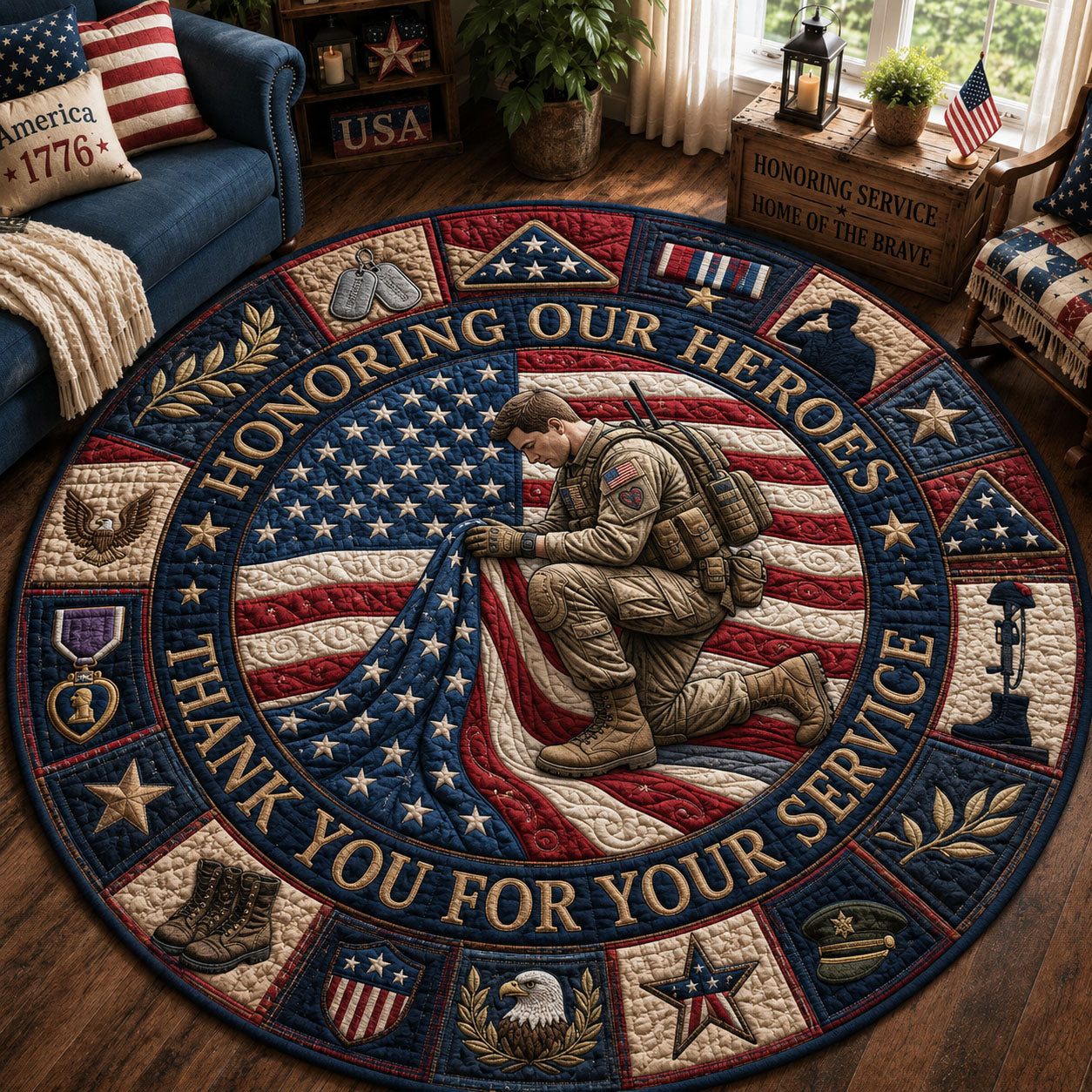 Thank You For Your Service Quilted Round Mat GFTOPND254