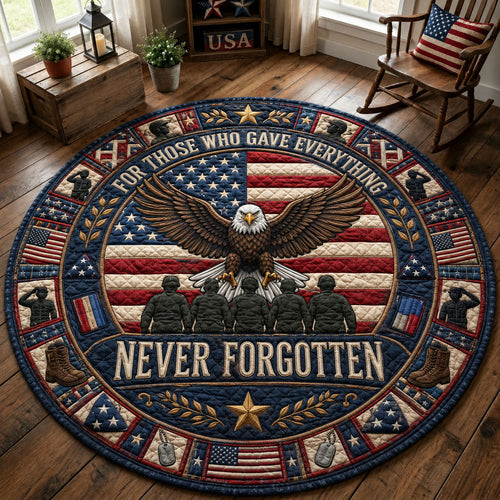 Patriotic Military Veteran Quilted Round Mat GFTOPND255