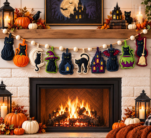 Black Cat Custom Shape Quilted Garland GFTOPND2561