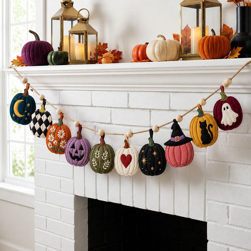 Colorful Pumpkin Custom Shape Quilted Garland GFTOPND2562