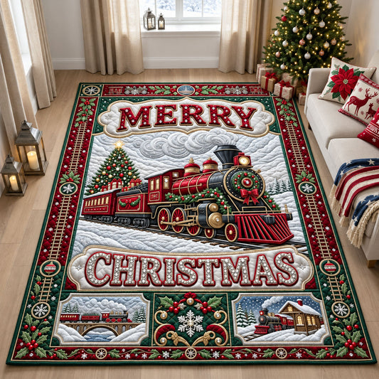 Jeweled Merry Christmas Train Area Rug GFTOPND2569