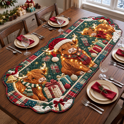 Christmas Highland Cow Custom Shape Quilted Table Runner GFTOPND2574