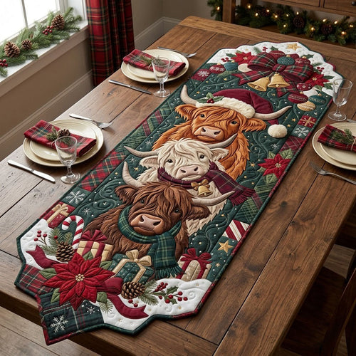 Christmas Highland Cow Custom Shape Quilted Table Runner GFTOPND2576