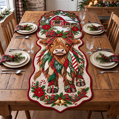Patchwork Highland Cow Custom Shape Quilted Table Runner GFTOPND2578