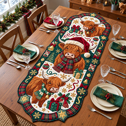 Christmas Highland Cow Custom Shape Quilted Table Runner GFTOPND2580