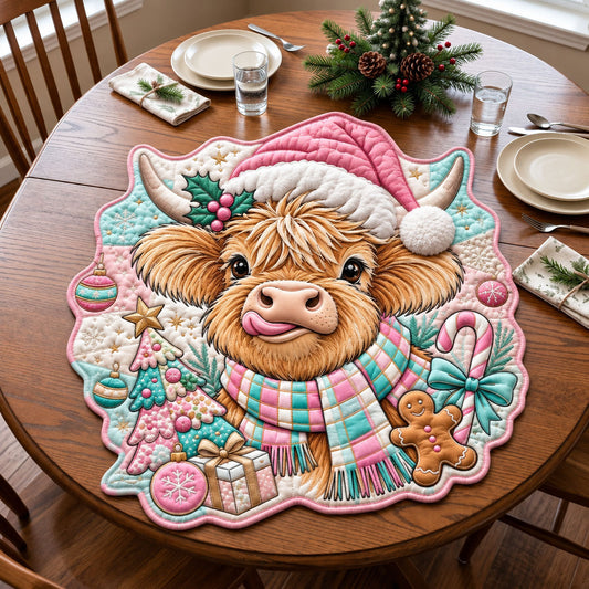Cute Christmas Cow Custom Shape Quilted Table Topper GFTOPND2585