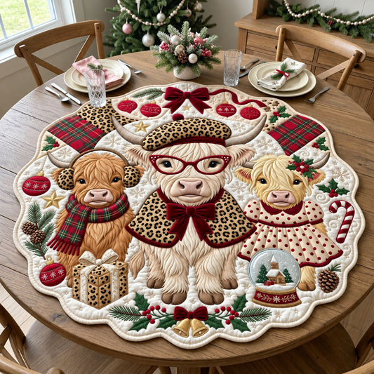 Leopard Highland Cow Custom Shape Quilted Table Topper GFTOPND2587
