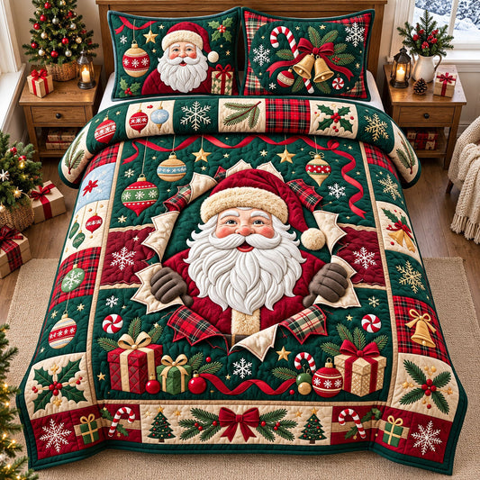 Christmas Santa 3-Piece Quilted Bedding Set GFTOPND2596