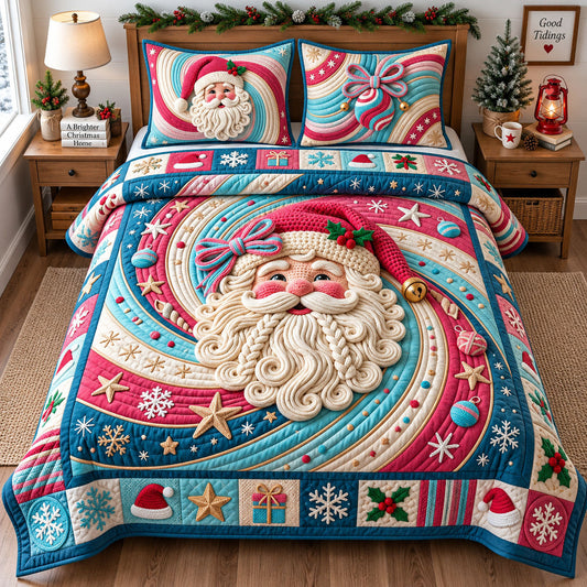 Crochet Santa 3-Piece Quilted Bedding Set GFTOPND2599