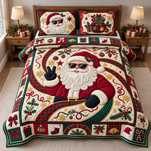 Cute Santa 3-Piece Quilted Bedding Set GFTOPND2601
