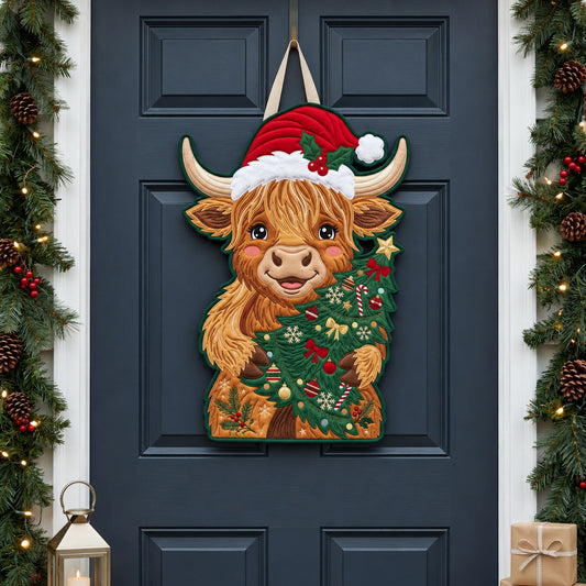 Funny Highland Cow Custom Shape Quilted Door Hanger GFTOPND2658