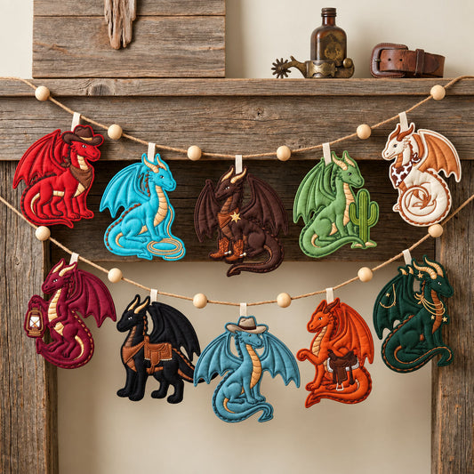 Western Cowboy Dragon Custom Shape Quilted Garland GFTOPND2667