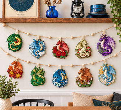 Garden Fairy Dragon Custom Shape Quilted Garland GFTOPND2669