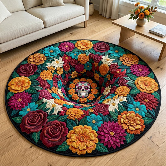 Floral Skull Quilted Round Mat GFTOPND2701