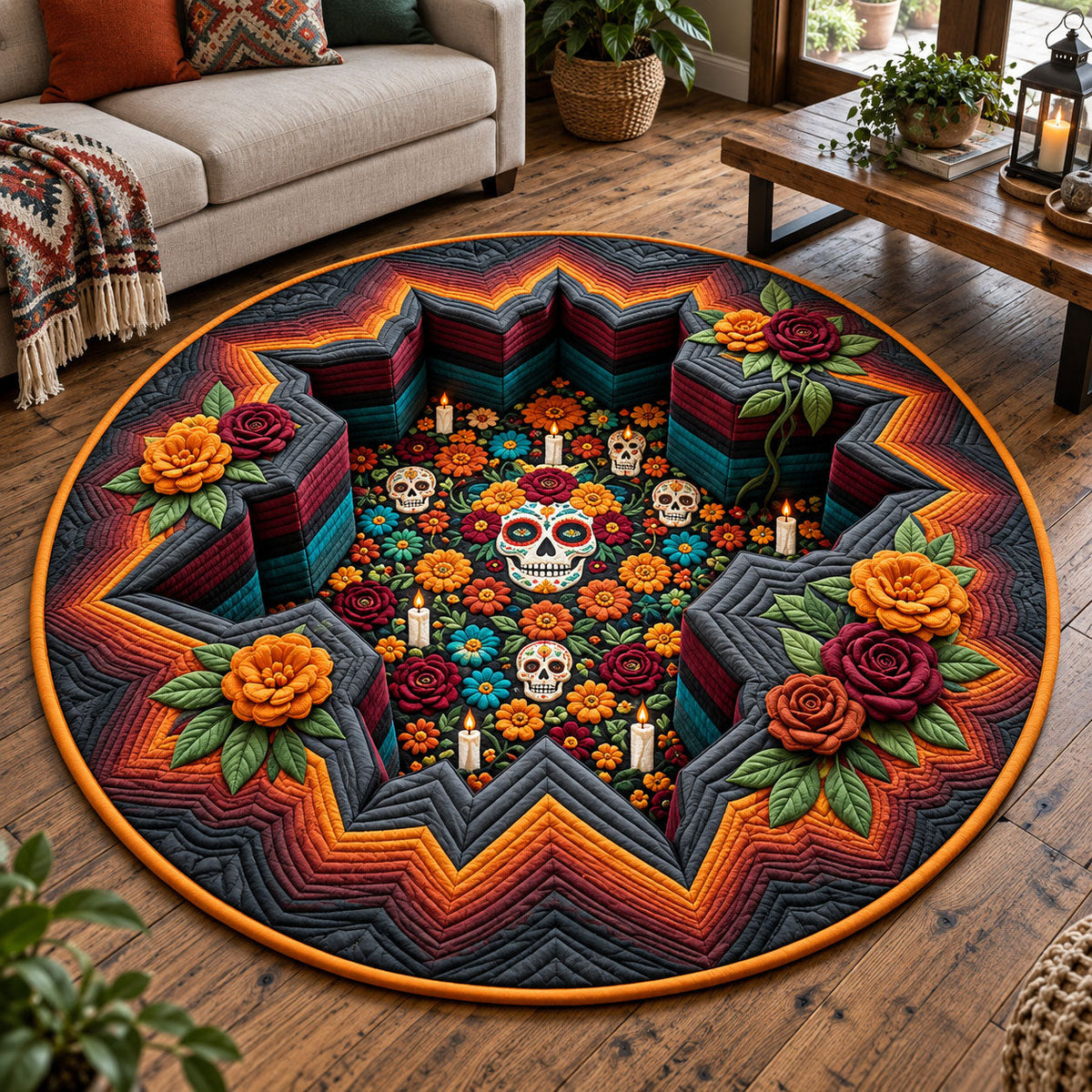 Sugar Skull Pit Quilted Round Mat GFTOPND2703