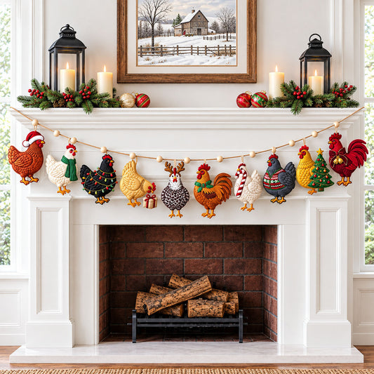 Christmas Chicken Flock Custom Shape Quilted Garland GFTOPND2705