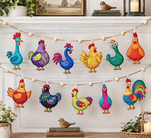 Funky Chicken Custom Shape Quilted Garland GFTOPND2708