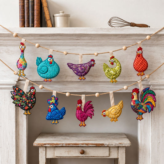 Colorful Chicken Custom Shape Quilted Garland GFTOPND2711