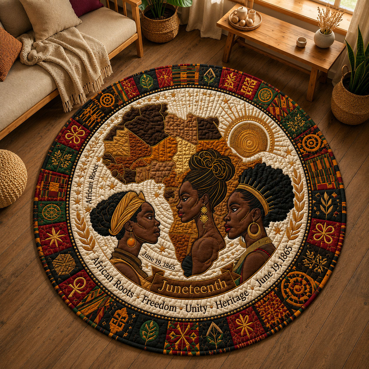 Juneteenth African Roots Quilted Round Mat GFTOPND273