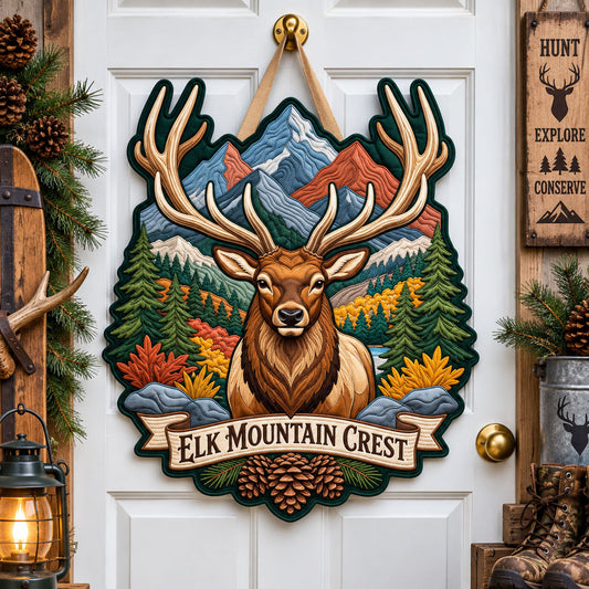 Elk Mountain Crest Custom Shape Quilted Door Hanger GFTOPND2770