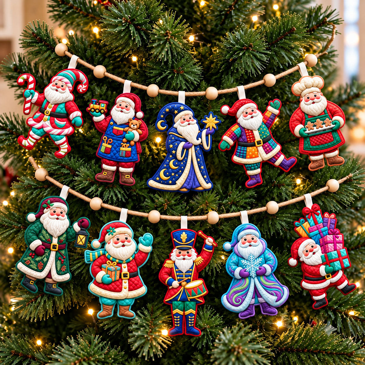 Funky Santa Custom Shape Quilted Garland GFTOPND2802