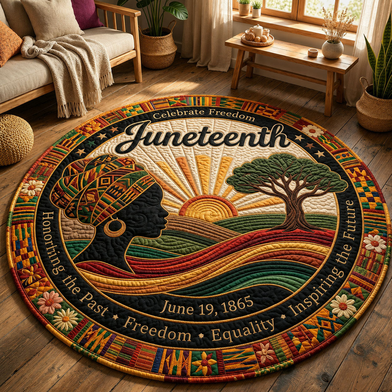Juneteenth Freedom Quilted Round Mat GFTOPND285