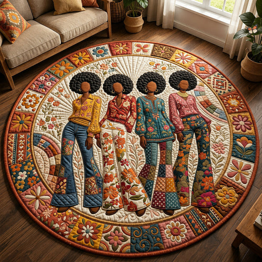 70s Soul Sis Black Women Quilted Round Mat GFTOPND290