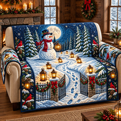 Snowman Lantern Trail Quilted Sofa Cover GFTOPND3059