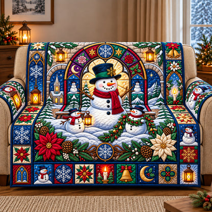 Snowman Stained Glass Quilted Sofa Cover GFTOPND3063