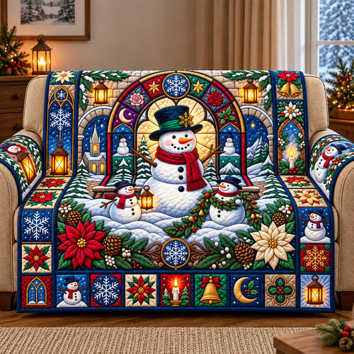 Snowman Stained Glass Quilted Sofa Cover GFTOPND3063