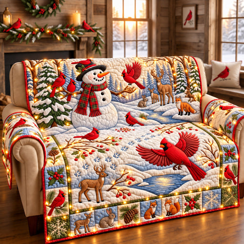 Snowman With Friends Quilted Sofa Cover GFTOPND3064