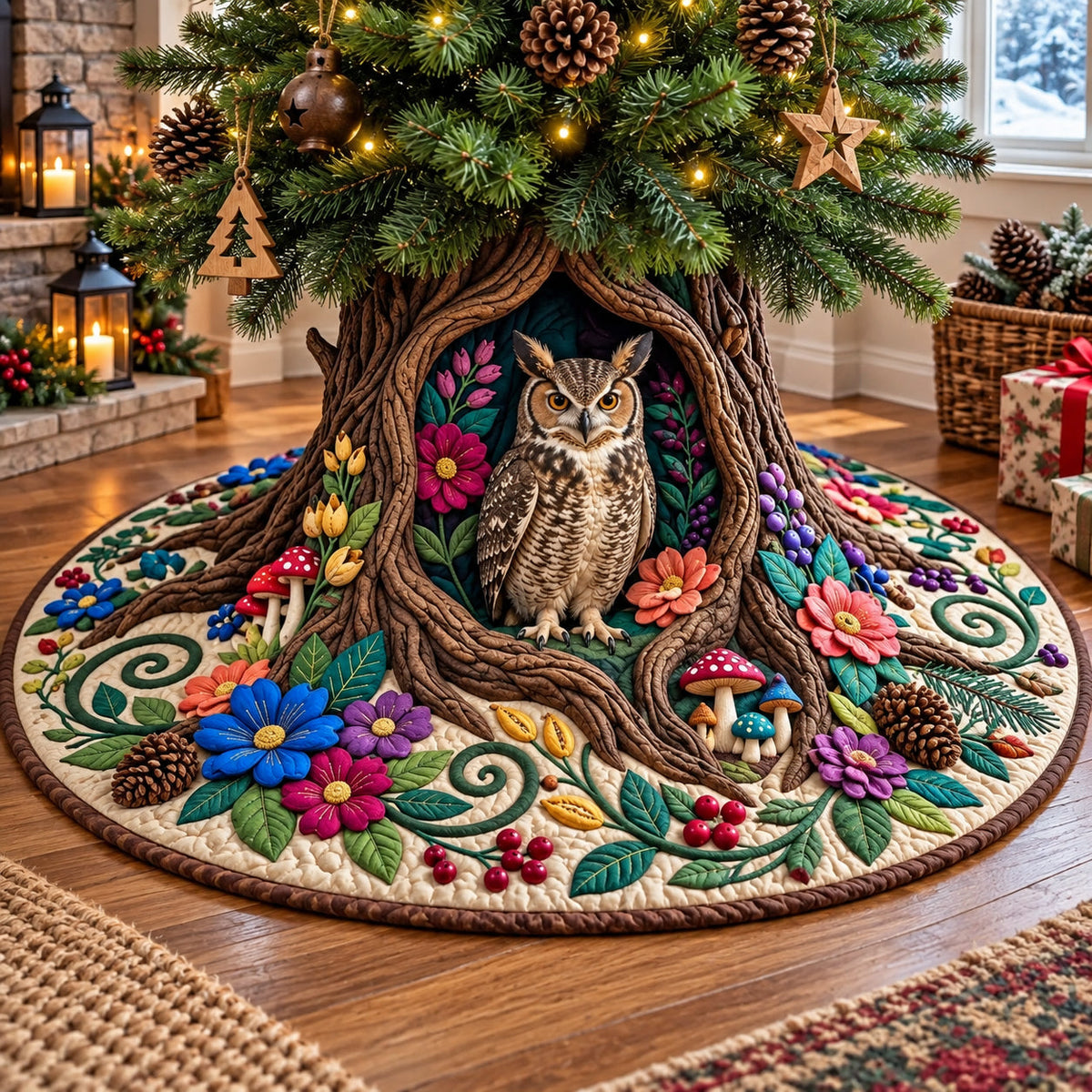 Woodland Owl Quilted Tree Skirt GFTOPND3178