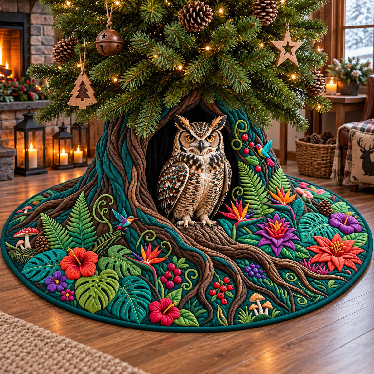 Forest Owl Haven Quilted Tree Skirt GFTOPND3180