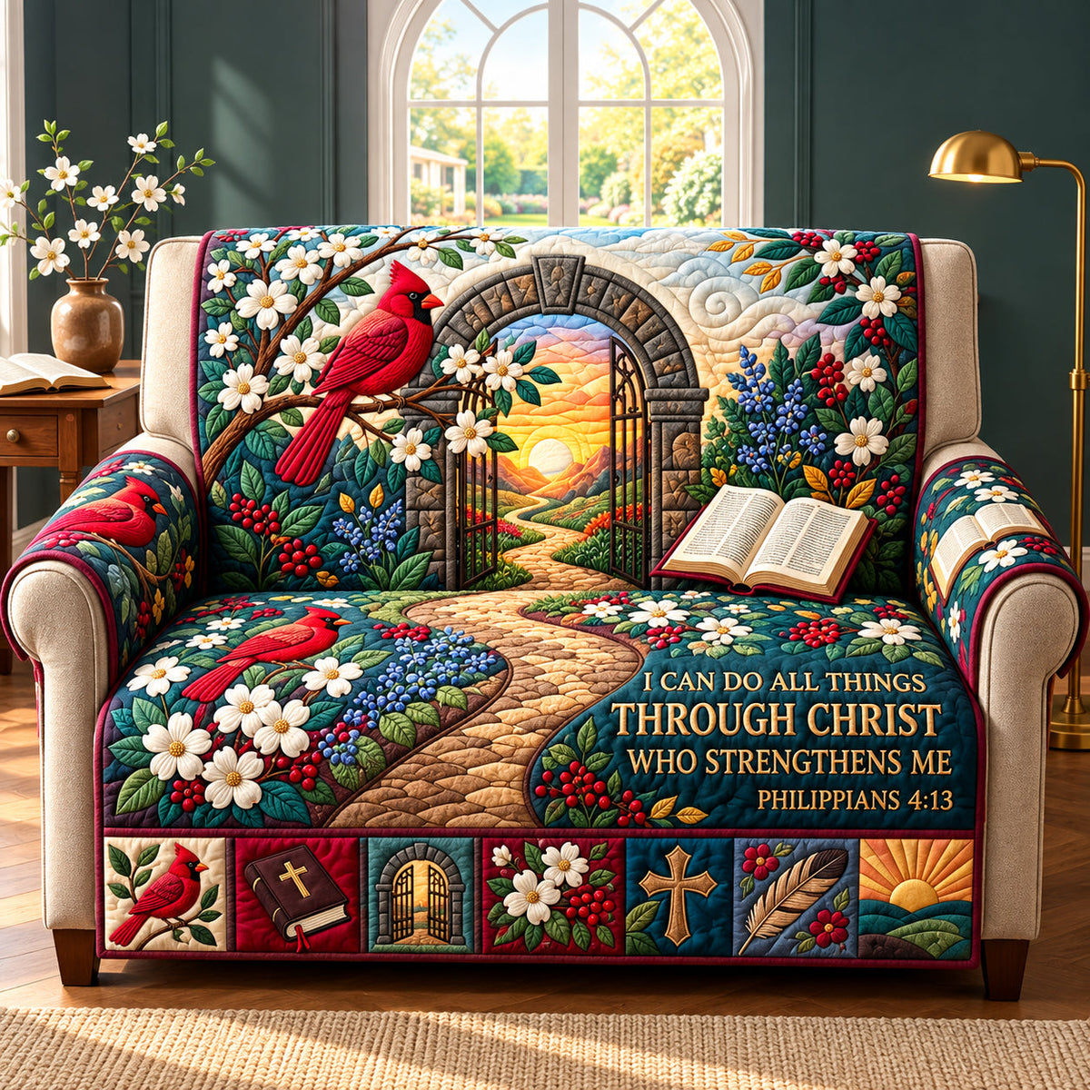 Christian Faith Quilted Sofa Cover GFTOPND3235