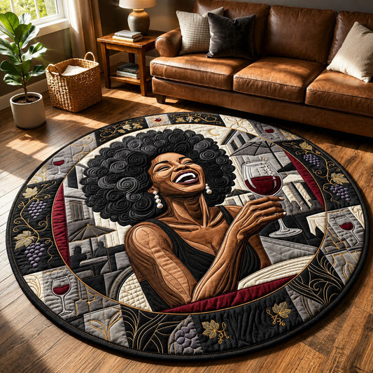 Melanin Queen With Wine Quilted Round Mat GFTOPND325