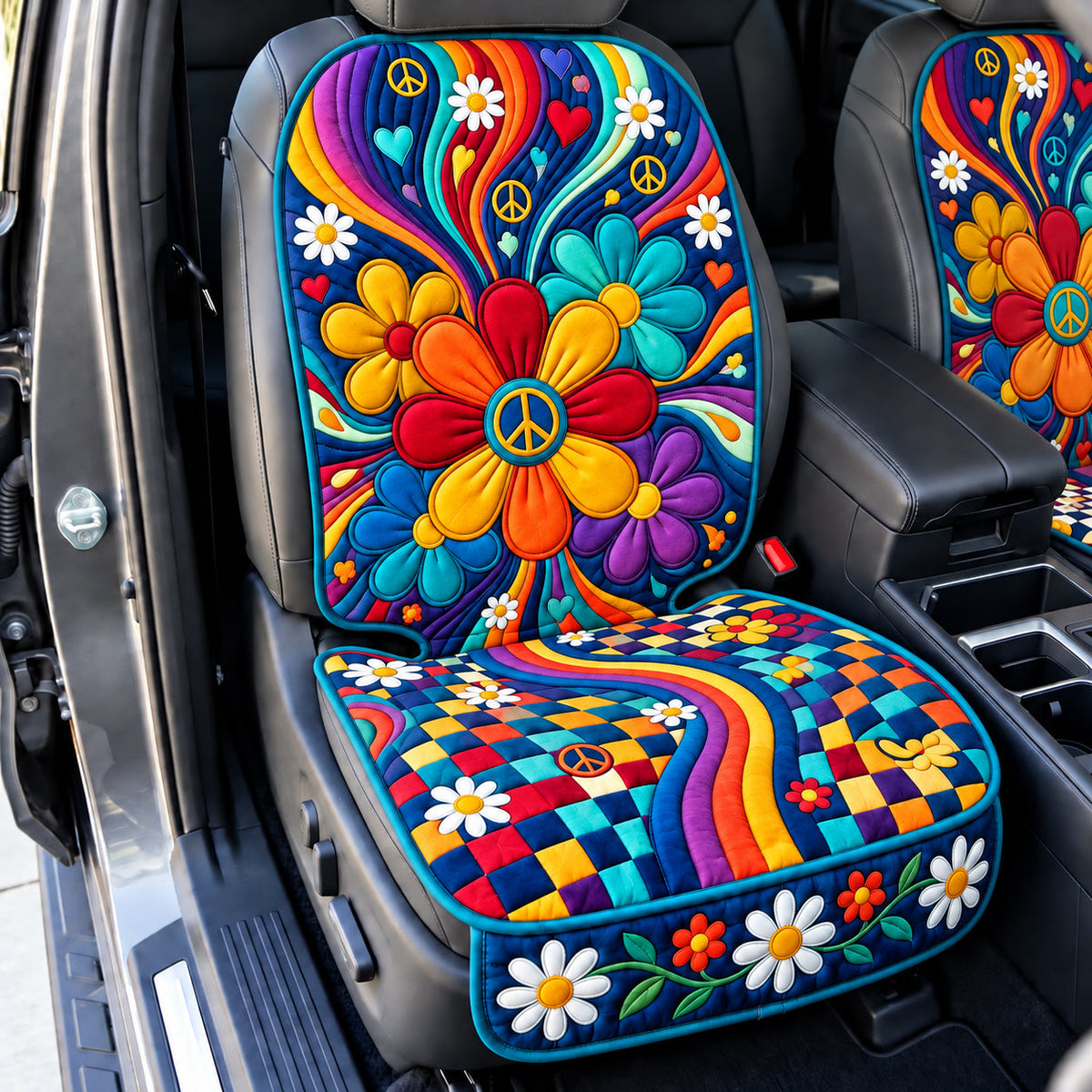 Groovy Flower Power Explosion Quilted Car Seat Protector GFTOPND3331