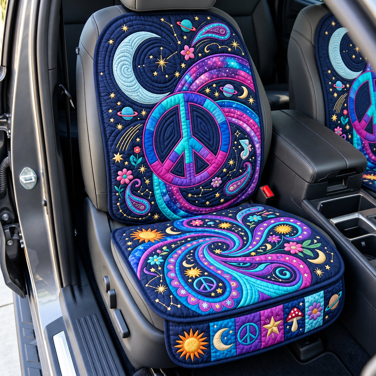 Midnight Cosmic Peace Quilted Car Seat Protector GFTOPND3332