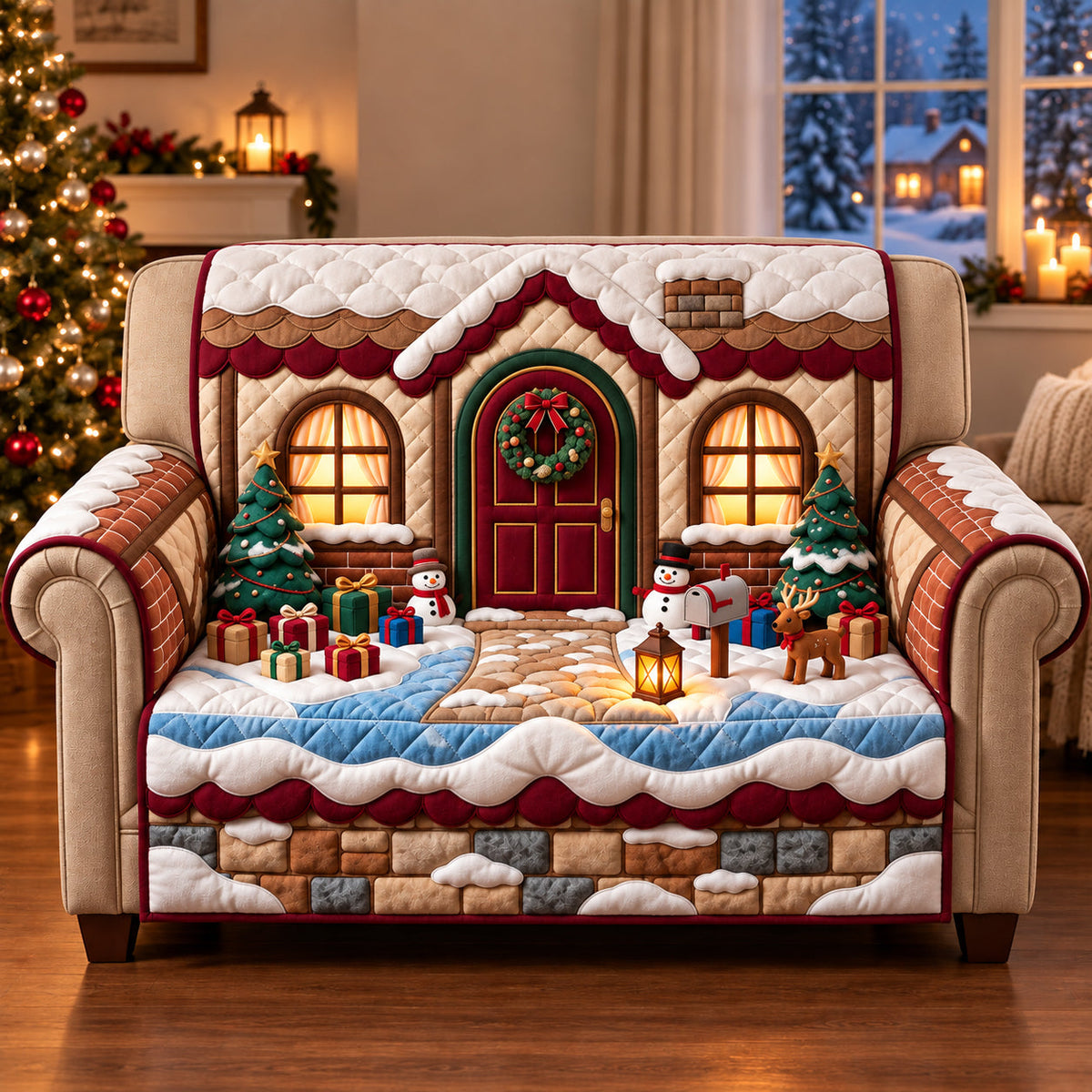 Christmas House Quilted Sofa Cover GFTOPND3339