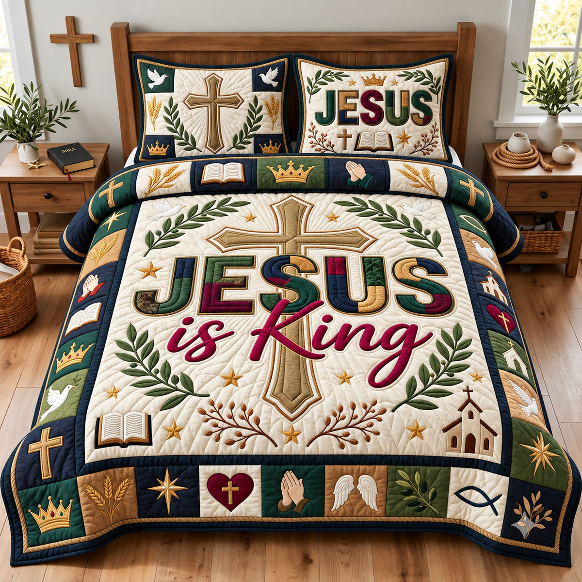 Jesus Is King 3-Piece Quilted Bedding Set GFTOPND3363
