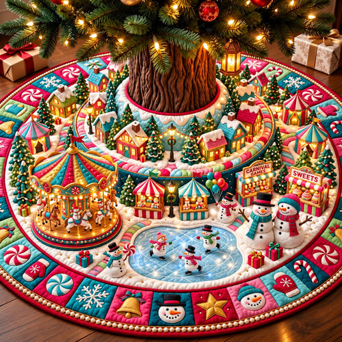 Snowman Christmas Carnival Quilted Tree Skirt GFTOPND3370
