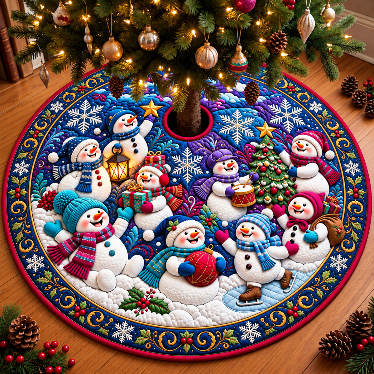 Snowman Family Quilted Tree Skirt GFTOPND3373