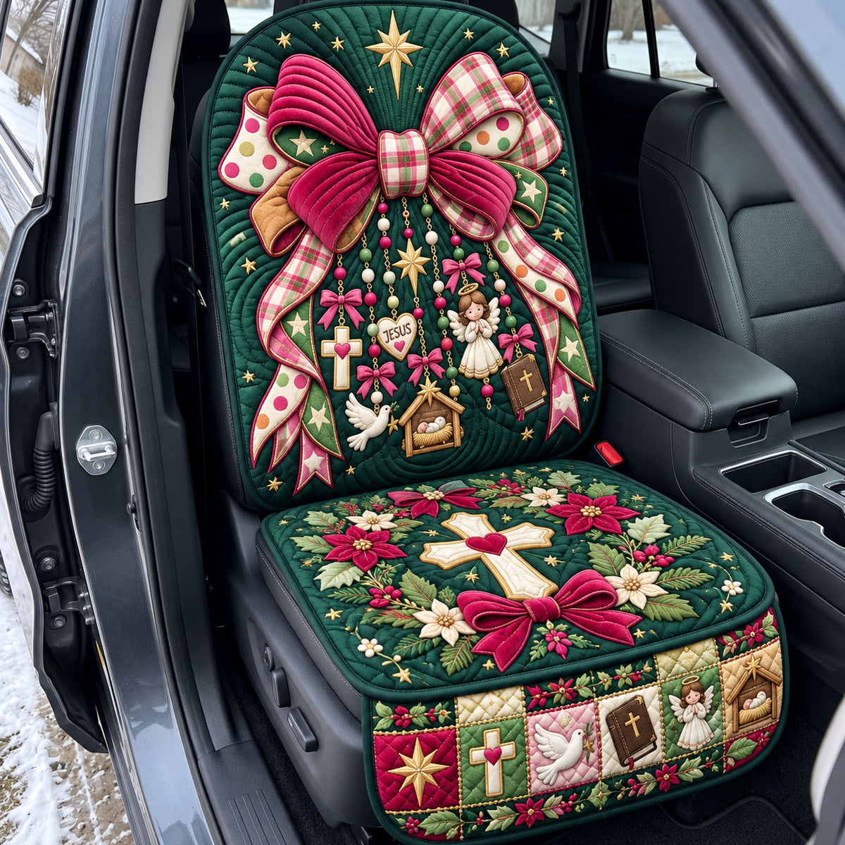 Christian Charms Bow Quilted Car Seat Protector GFTOPND3403