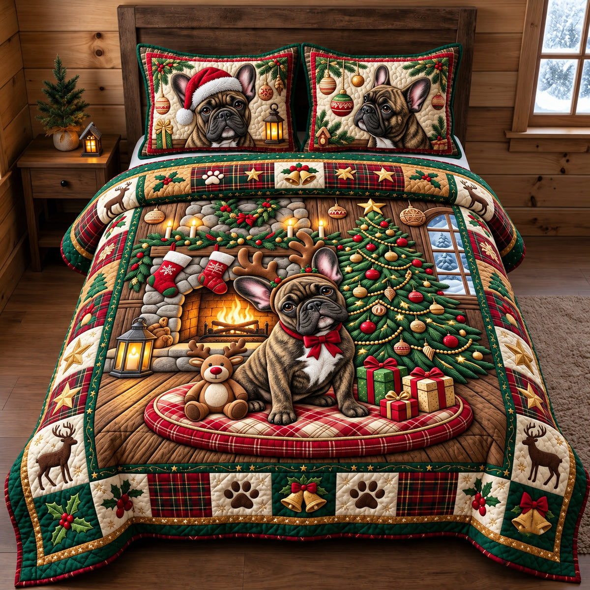 Cozy Bulldog 3-Piece Quilted Bedding Set GFTOPND3468