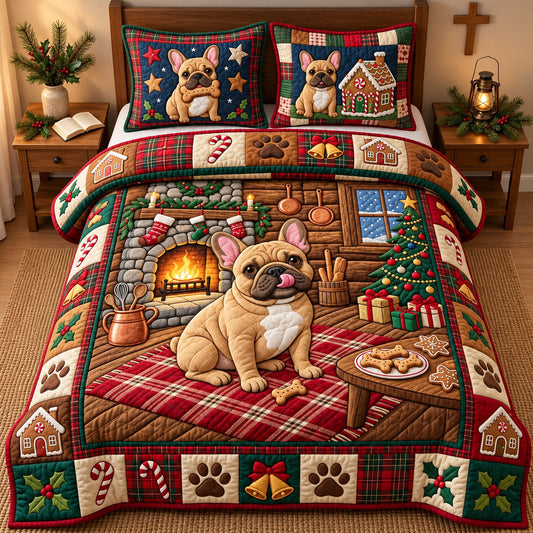 Holiday Bulldog 3-Piece Quilted Bedding Set GFTOPND3470